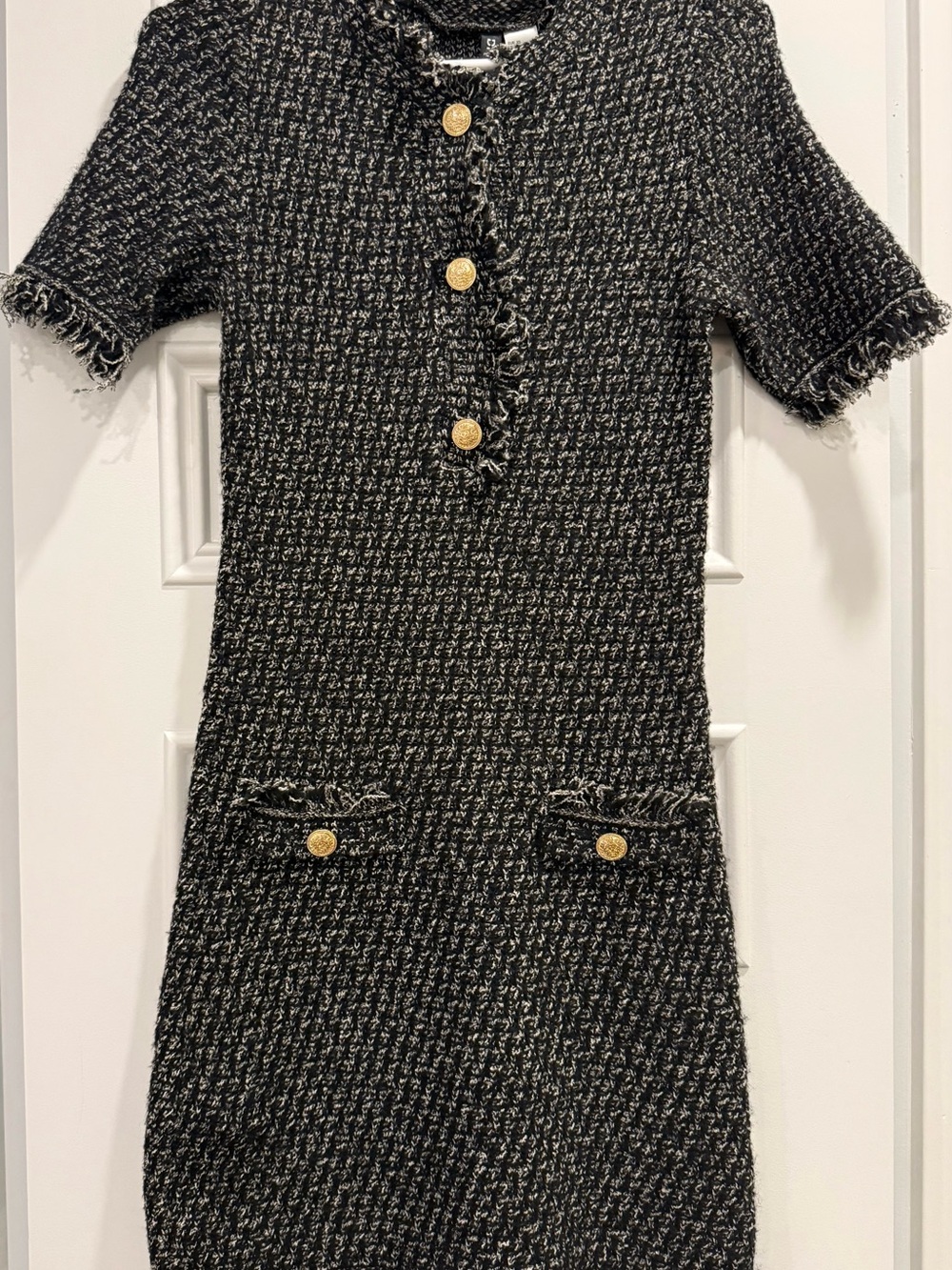 Tweed Knit Dress with Gold Buttons
